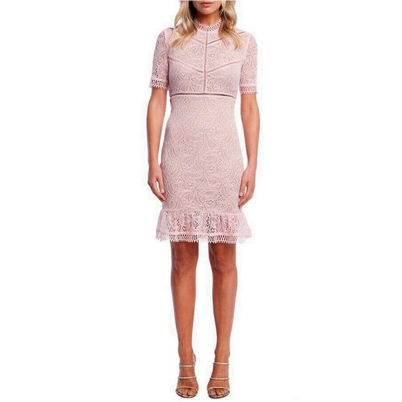Bardot Pink Theodora Lace Sheath Mini Dress NWOT Size 4 / XS - Picture 1 of 10